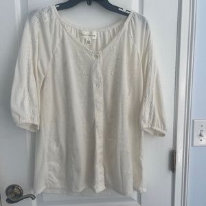 French Laundry Cotton Eyelet Top 3/4 Sleeve Ivory